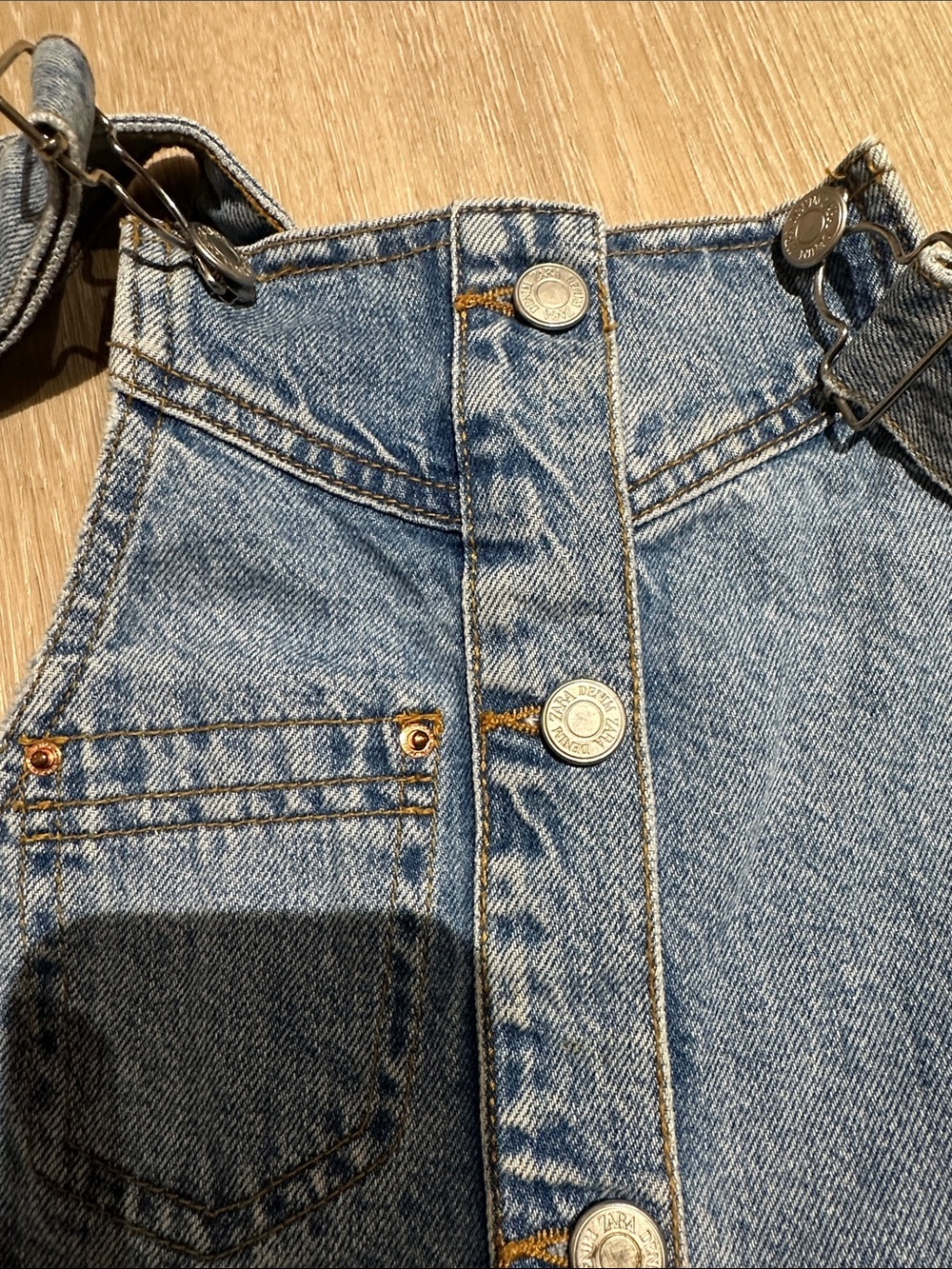 Zara Light Blue Denim Button-Front Pinafore Dress - Picture 3 of 3